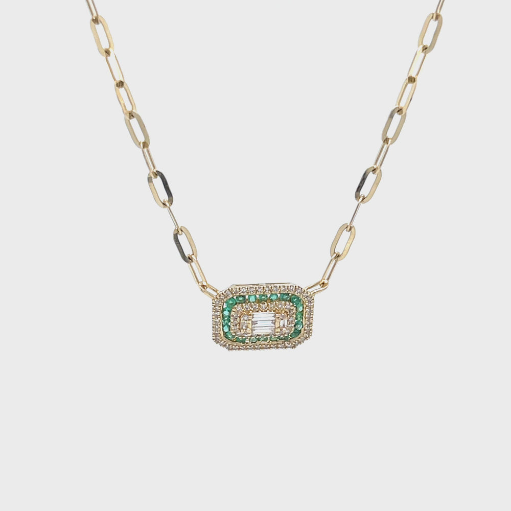 
                  
                    Load and play video in Gallery viewer, Emerald &amp;amp; Diamonds Paperclip Necklace
                  
                