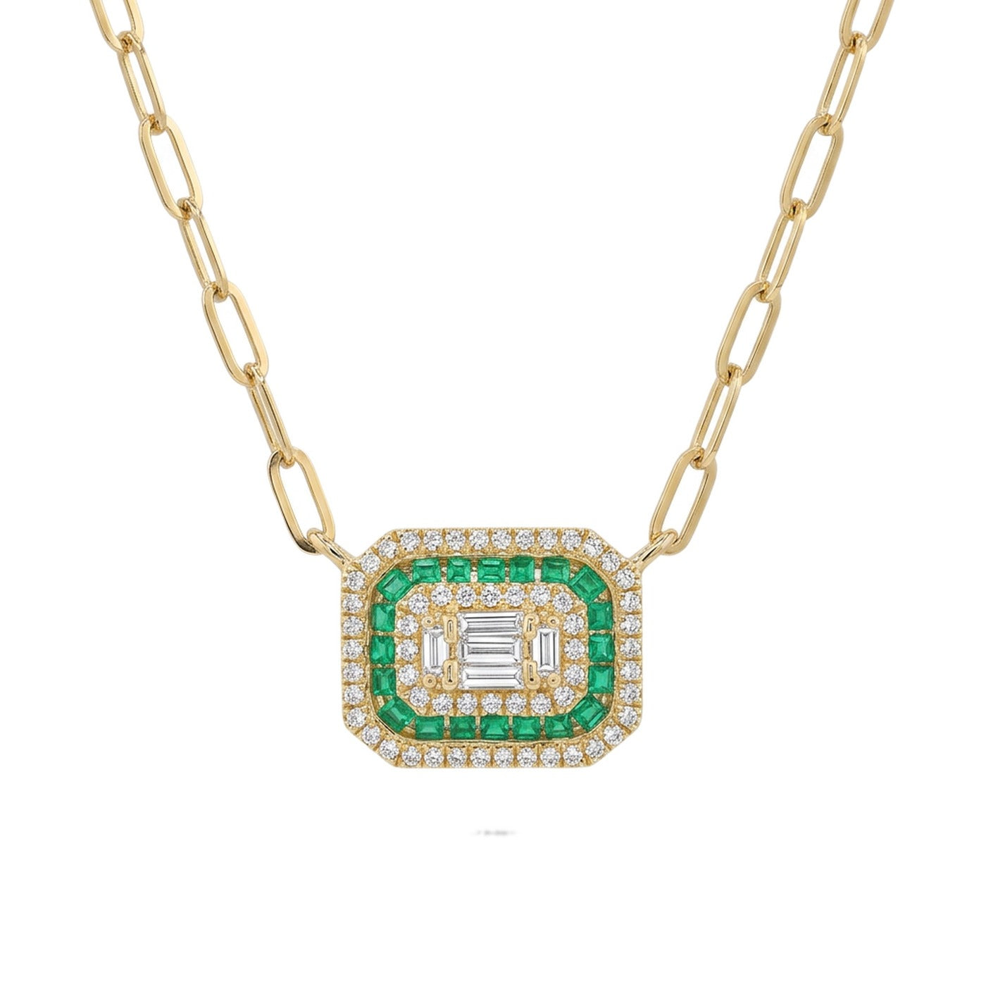 Emerald halo pendant by Fuse Jewelry